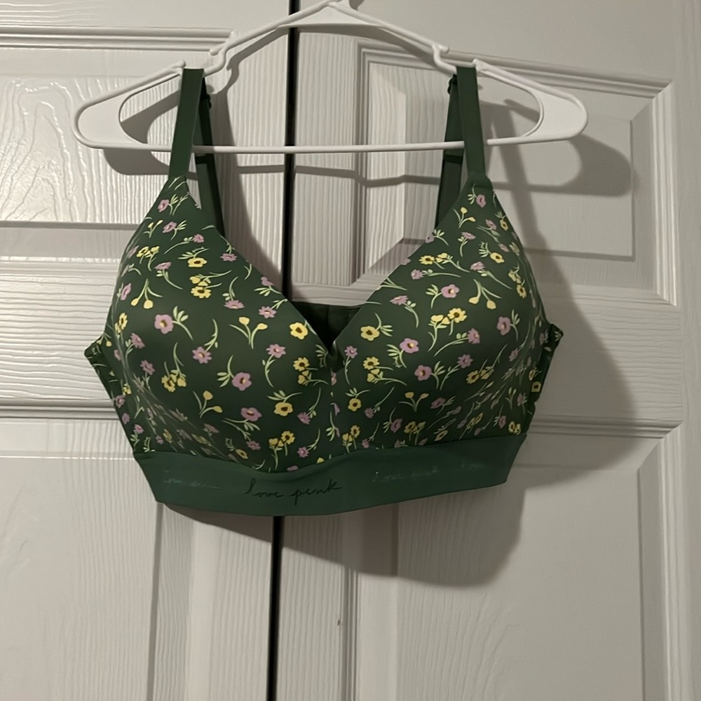 Pink wireless bra 40DD Green floral